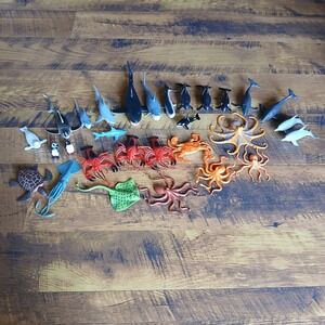 Lot of 29 Plastic Ocean Animals • Sharks, Whales, Lobster, Octopus, & More